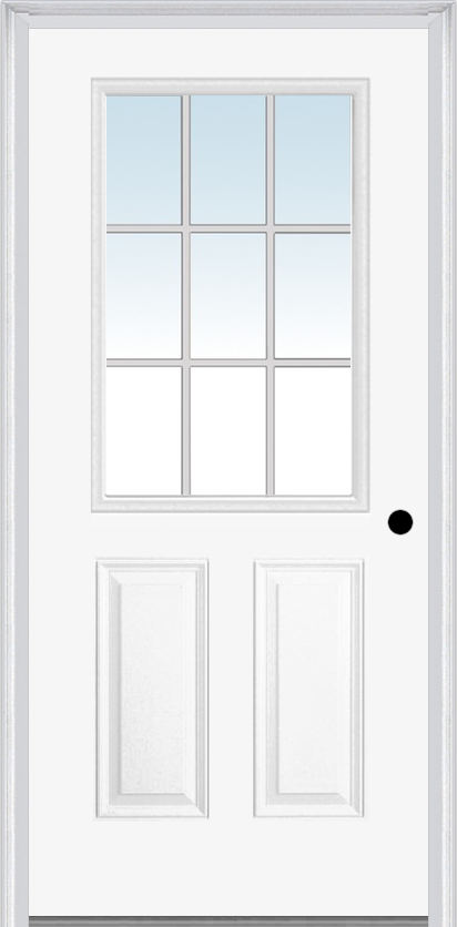 MMI 1/2 Lite 2 Panel 6'8" Builders Classic 9 Lite Clear Glass White External Grilles Finger Jointed Primed Exterior Prehung Door 55