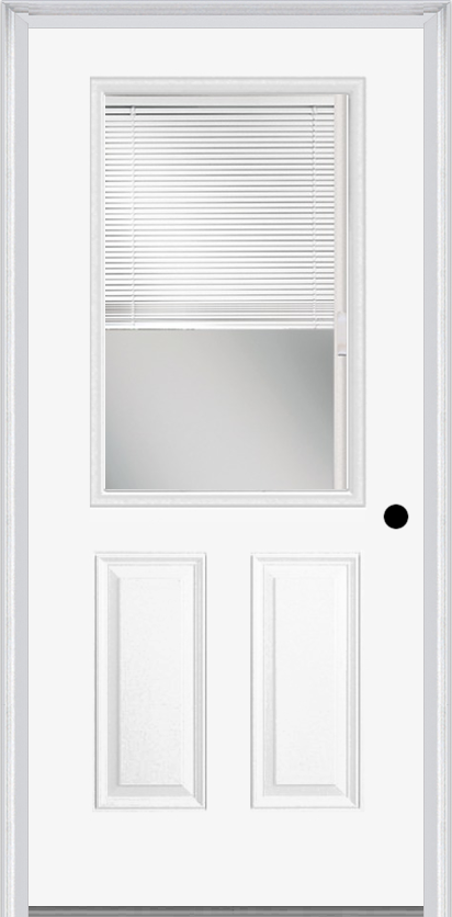 MMI 1/2 Lite 2 Panel Raise/Lower Blinds 6'8" Builders Classic Clear Glass Finger Jointed Primed Exterior Prehung Door 684 RLB