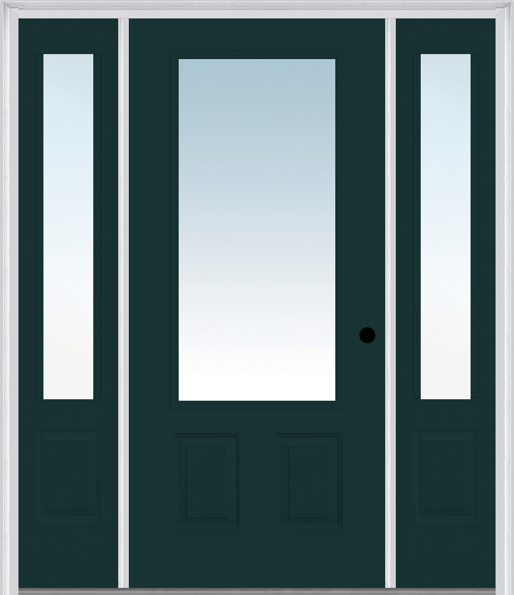 MMI 3/4 Lite 2 Panel 3'0" X 6'8" Fiberglass Smooth Exterior Prehung Door With 2 Clear 3/4 Lite Glass Sidelights 147