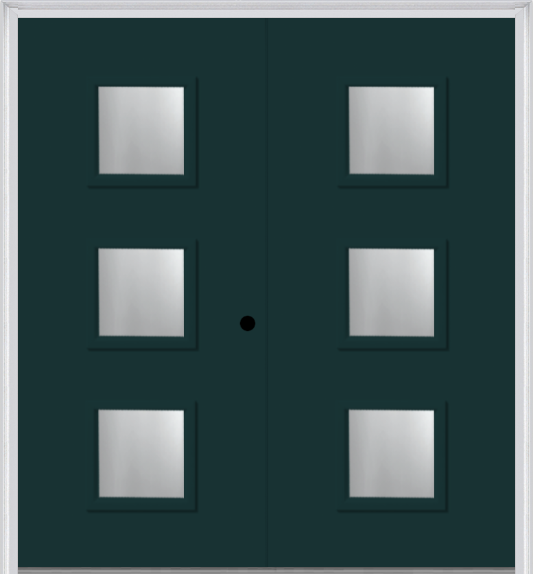 MMI TWIN/DOUBLE 3 LITE SQUARE 6'8" FIBERGLASS SMOOTH CLEAR OR FROSTED GLASS EXTERIOR PREHUNG DOOR 840Q3