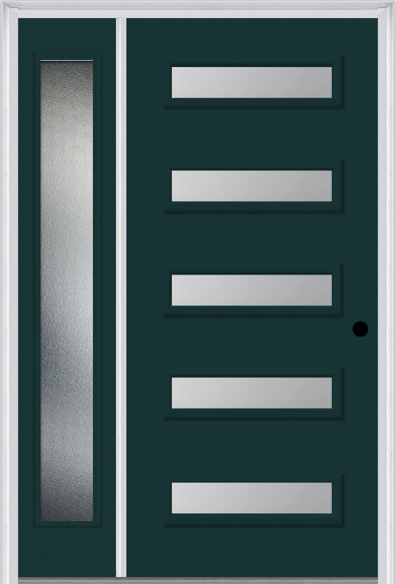 MMI 5 Lite 3'0" X 6'8" Fiberglass Smooth Clear Or Frosted Glass Exterior Prehung Door With 1 Craftsman Full Lite Low-E Sidelight 842H5