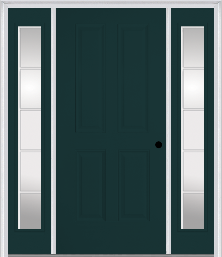 MMI TRUE 4 PANEL 3'0" X 6'8" FIBERGLASS SMOOTH EXTERIOR PREHUNG DOOR WITH 2 FULL LITE SDL GRILLES GLASS SIDELIGHTS 40