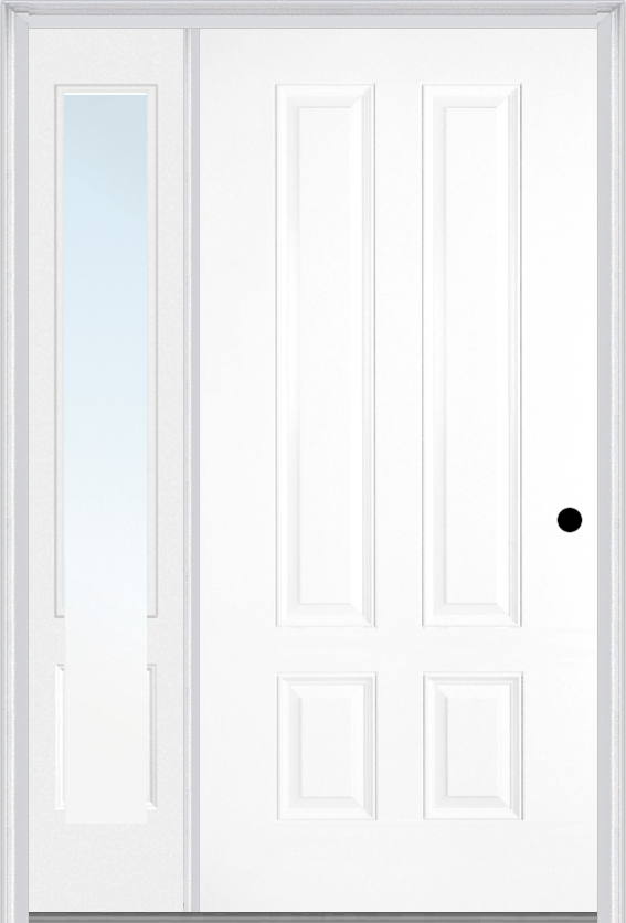 MMI LONGTOP 4 PANEL 3'0" X 6'8" FIBERGLASS SMOOTH EXTERIOR PREHUNG DOOR WITH 1 CLEAR 3/4 LITE GLASS SIDELIGHT 140