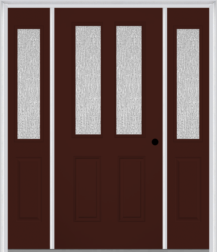 MMI 2-1/2 Lite 2 Panel 3'0" X 6'8" Textured/Privacy Fiberglass Smooth Exterior Prehung Door With 2 Half Lite Textured/Privacy Glass Sidelights 692