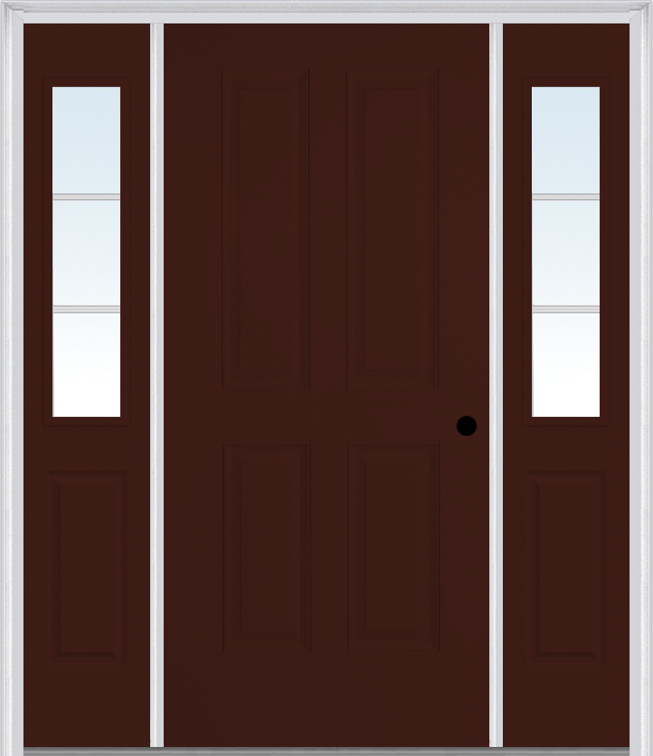 MMI TRUE 4 PANEL 3'0" X 6'8" FIBERGLASS SMOOTH EXTERIOR PREHUNG DOOR WITH 2 HALF LITE SDL GRILLES SIDELIGHTS 40