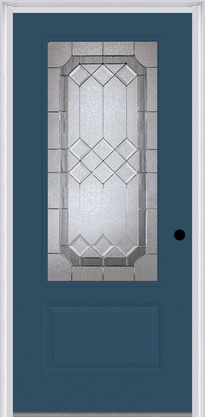 MMI 3/4 Lite 1 Panel 3'0" X 6'8" Fiberglass Smooth Majestic Nickel Decorative Glass Exterior Prehung Door 608