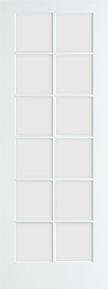 MMI 12 Lite Clear 8'0" X 1-3/8 Primed Pine True Divided Ovolo Tempered Glass Interior French Door