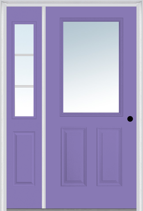 MMI 1/2 Lite 2 Panel 3'0" X 6'8" Fiberglass Smooth Exterior Prehung Door With 1 Half Lite SDL Grilles Glass Sidelight 122