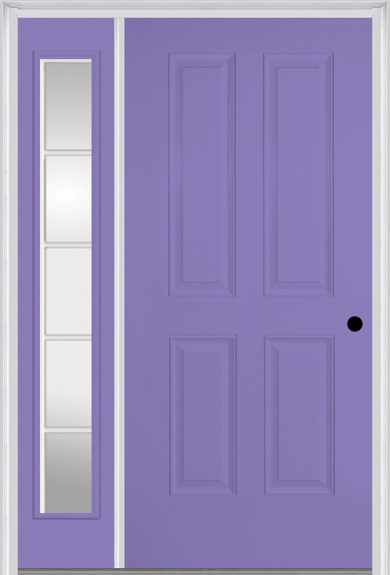 MMI TRUE 4 PANEL 3'0" X 6'8" FIBERGLASS SMOOTH EXTERIOR PREHUNG DOOR WITH 1 FULL LITE SDL GRILLES GLASS SIDELIGHT 40