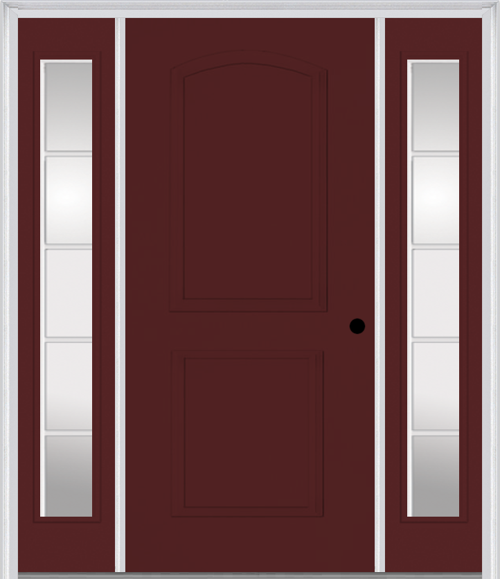MMI 2 Panel Arch 3'0" X 6'8" Fiberglass Smooth Exterior Prehung Door With 2 Full Lite SDL Grilles Glass Sidelights 22