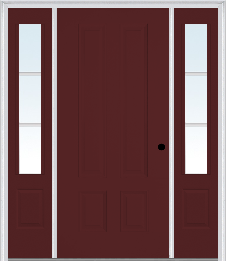MMI LONGTOP PANEL 3'0" X 6'8" FIBERGLASS SMOOTH EXTERIOR PREHUNG DOOR WITH 2 LOW-E SDL GRILLES 3/4 LITES SIDELIGHTS 140