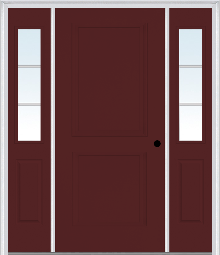 MMI TRUE 2 PANEL 3'0" X 6'8" FIBERGLASS SMOOTH EXTERIOR PREHUNG DOOR WITH 2 HALF LITE SDL GRILLES SIDELIGHTS 20