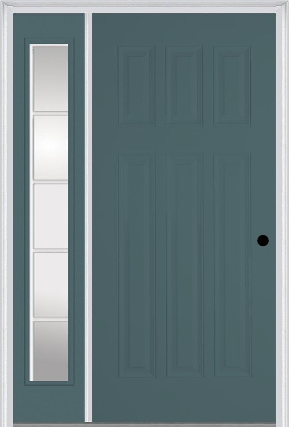 MMI Craftsman 6 Panel 3'0" X 6'8" Fiberglass Smooth Exterior Prehung Door With 1 Full Lite SDL Grilles Glass Sidelight 400