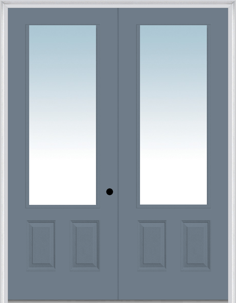 MMI TWIN/DOUBLE 3/4 LITE 2 PANEL 6'0" X 8'0" FIBERGLASS SMOOTH CLEAR GLASS EXTERIOR PREHUNG DOOR 147 LOW-E OPTION