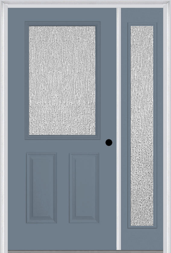 MMI 1/2 Lite 2 Panel 3'0" X 6'8" Textured/Privacy Fiberglass Smooth Exterior Prehung Door With 1 Full Lite Textured/Privacy Glass Sidelight 684