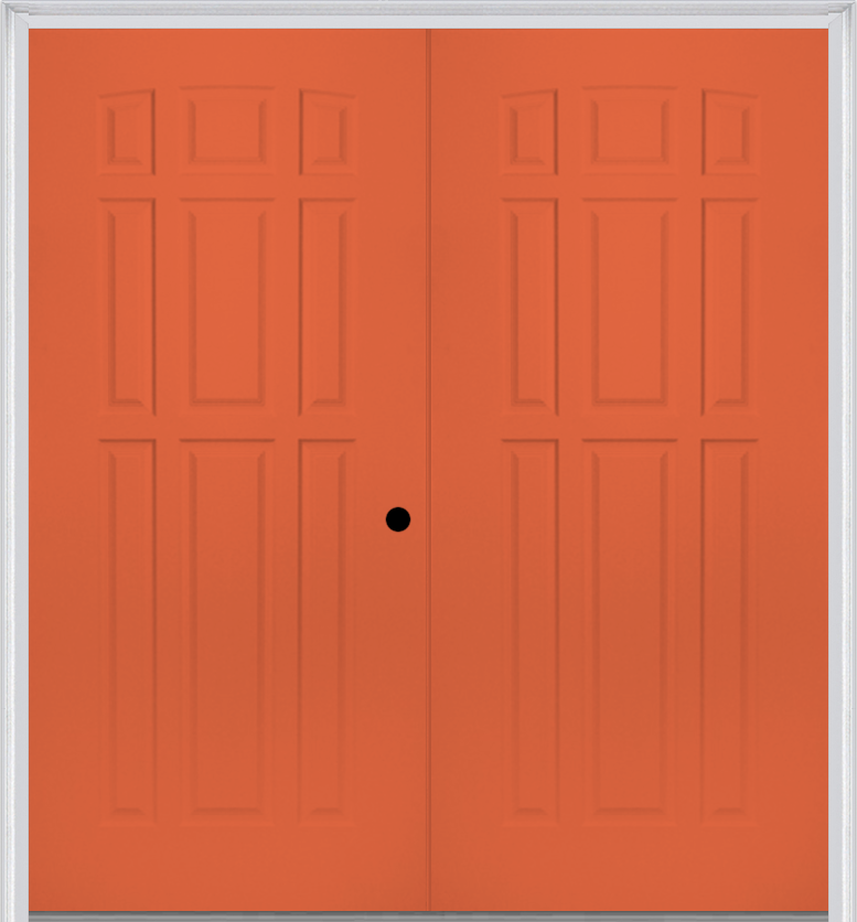 MMI TWIN/DOUBLE 9 PANEL 6'0" X 6'8" FIBERGLASS SMOOTH EXTERIOR PREHUNG DOOR 158