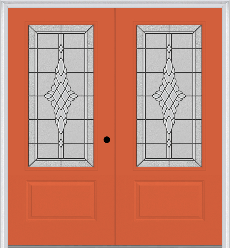 MMI TWIN/DOUBLE 3/4 LITE 1 PANEL 6'0" X 6'8" FIBERGLASS SMOOTH GRACE NICKEL OR GRACE PATINA DECORATIVE GLASS EXTERIOR PREHUNG DOOR 608