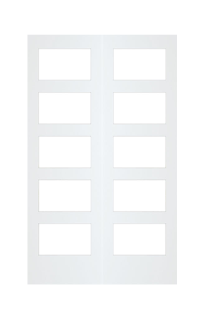 MMI TWIN/DOUBLE 5 LITE FROSTED 6'8" OR 8'0" X 1-3/8 PRIMED PINE SHAKER TEMPERED GLASS INTERIOR FRENCH PREHUNG DOOR