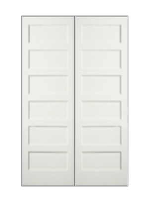 REEB Twin/Double 8'0 X 1-3/8 6 Panel Equal Primed Flat Ovolo Sticking Interior Prehung Door PR8055