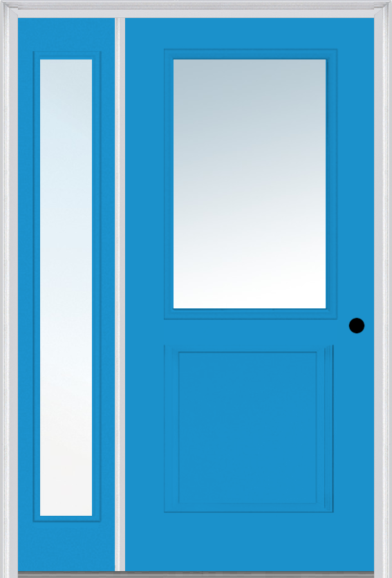 MMI 1/2 Lite 1 Panel 3'0" X 6'8" Fiberglass Smooth Exterior Prehung Door With 1 Full Lite Clear Glass Sidelight 682
