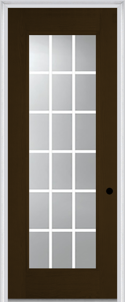 MMI Full Lite 3'0" X 8'0" Fiberglass Oak 18 Lite Clear Low-E Glass Contour White Grilles Between Glass Finger Jointed Primed Exterior Prehung Door 612 GBG