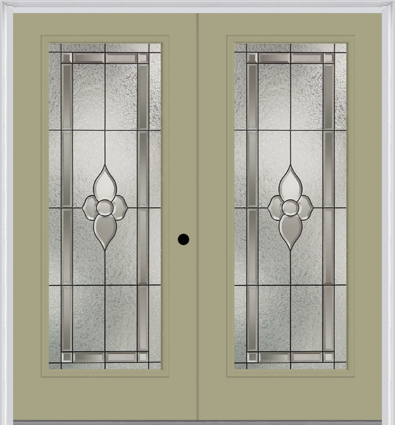 MMI Twin/Double Full Lite 6'8" Fiberglass Smooth Nouveau Nickel Or Nouveau Patina Decorative Glass Exterior Prehung Door 686