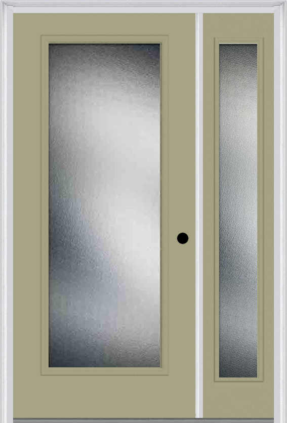 MMI Full Lite 3'0" X 6'8" Textured/Privacy Fiberglass Smooth Exterior Prehung Door With 1 Full Lite Textured/Privacy Glass Sidelight 686