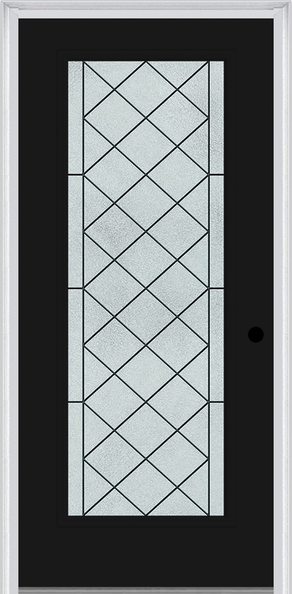 MMI Full Lite 6'8" Fiberglass Smooth Harris Patina Decorative Glass Exterior Prehung Door 686