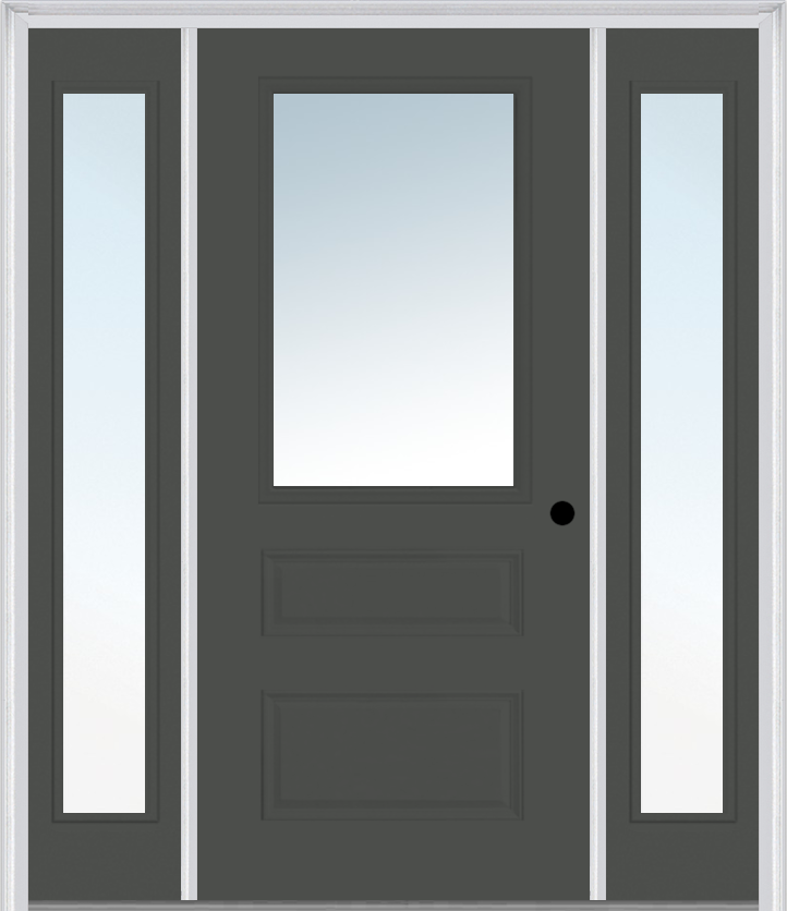 MMI 1/2 Lite Horizontal 2 Panel 3'0" X 6'8" Fiberglass Smooth Clear Glass Exterior Prehung Door With 2 Full Lite Clear Glass Sidelights 631