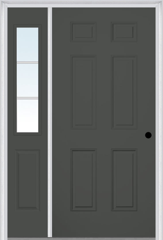 MMI 6 Panel 3'0" X 6'8" Fiberglass Smooth Exterior Prehung Door With 1 Half Lite SDL Grilles Glass Sidelight 21