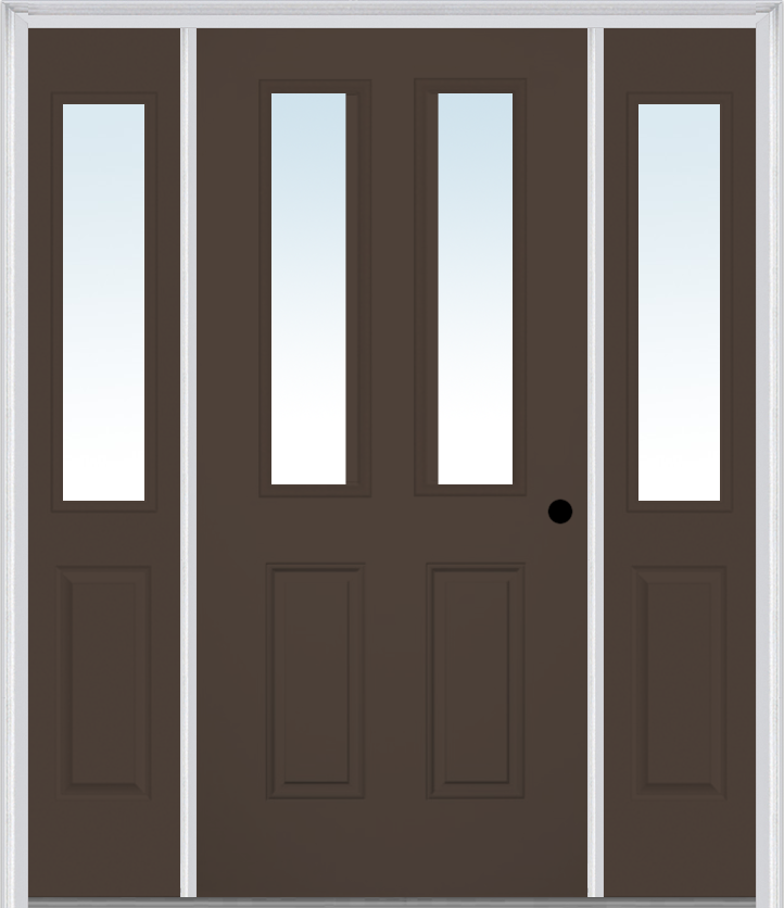 MMI 2-1/2 Lite 2 Panel 3'0" X 6'8" Fiberglass Smooth Exterior Prehung Door With 2 Half Lite Clear Glass Sidelights 62