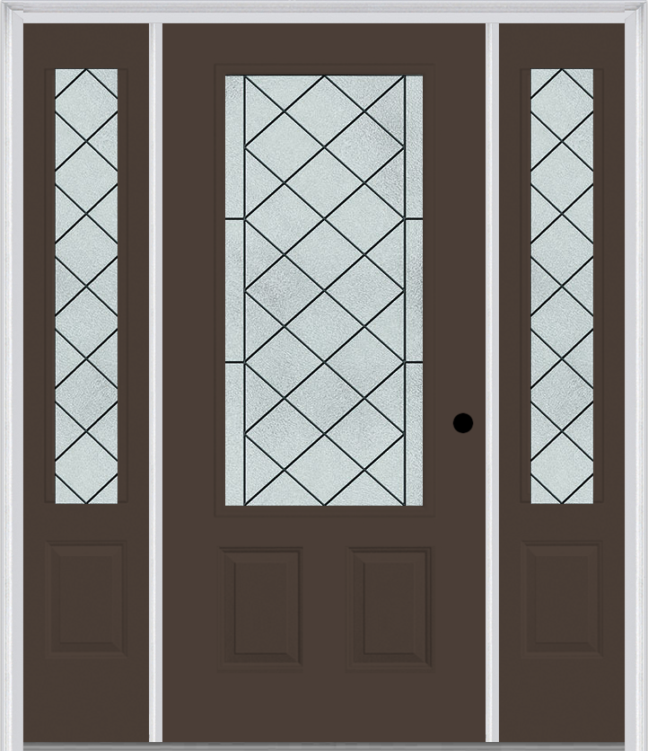 MMI 3/4 Lite 2 Panel 6'8" Fiberglass Smooth Harris Patina Exterior Prehung Door With 2 Harris Patina 3/4 Lite Decorative Glass Sidelights 607