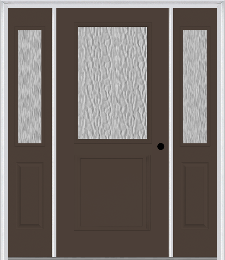 MMI 1/2 Lite 1 Panel 3'0" X 6'8" Textured/Privacy Fiberglass Smooth Exterior Prehung Door With 2 Half Lite Textured/Privacy Glass Sidelights 682