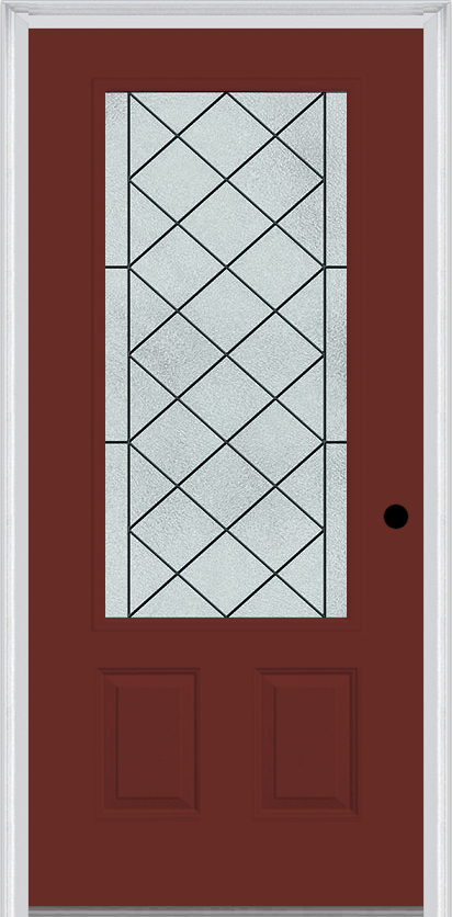 MMI 3/4 Lite 2 Panel 3'0" X 6'8" Fiberglass Smooth Harris Patina Decorative Glass Exterior Prehung Door 607