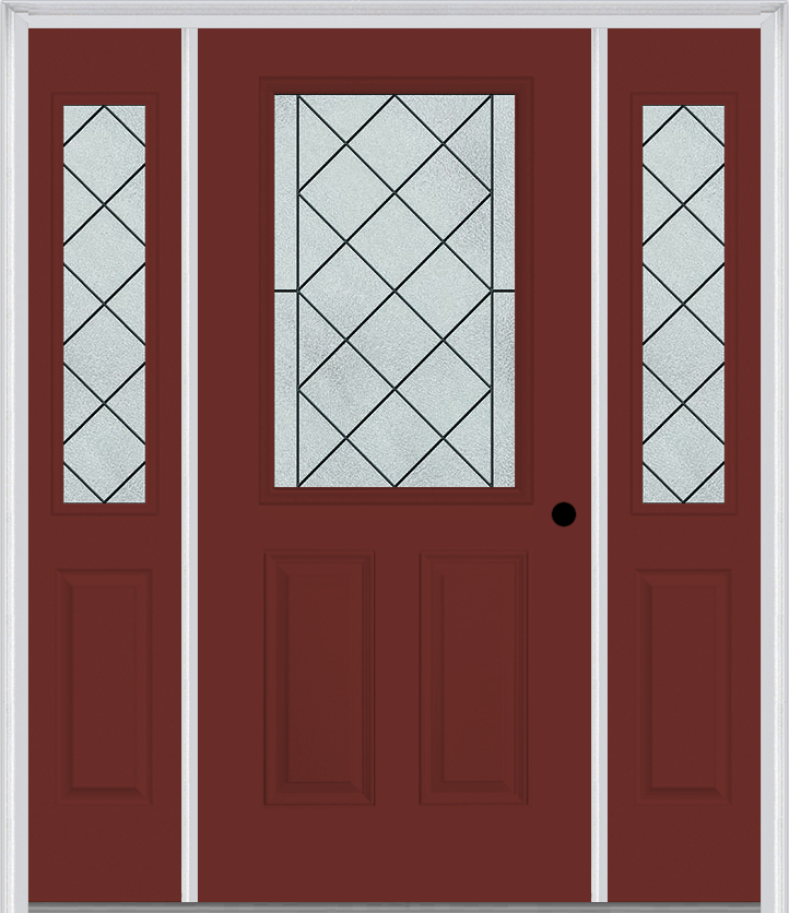 MMI 1/2 Lite 2 Panel 6'8" Fiberglass Smooth Harris Patina Exterior Prehung Door With 2 Half Lite Harris Patina Decorative Glass Sidelights 684