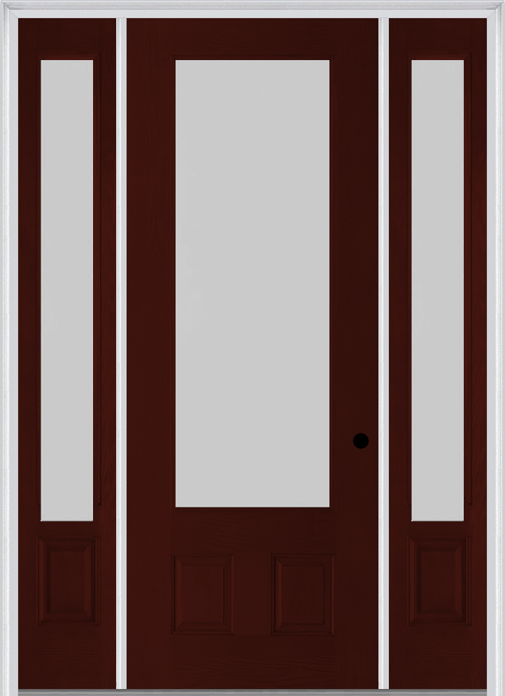 MMI 3/4 Lite 2 Panel 3'0" X 8'0" Fiberglass Oak Textured/Privacy Glass Exterior Prehung Door With 2 3/4 Lite 14 Inches Sidelights 759