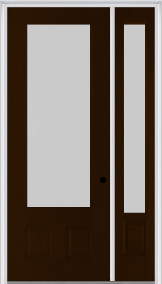 MMI 3/4 Lite 2 Panel 3'0" X 8'0" Fiberglass Oak Textured/Privacy Glass Exterior Prehung Door With 1 3/4 Lite 14 Inches Sidelight 759