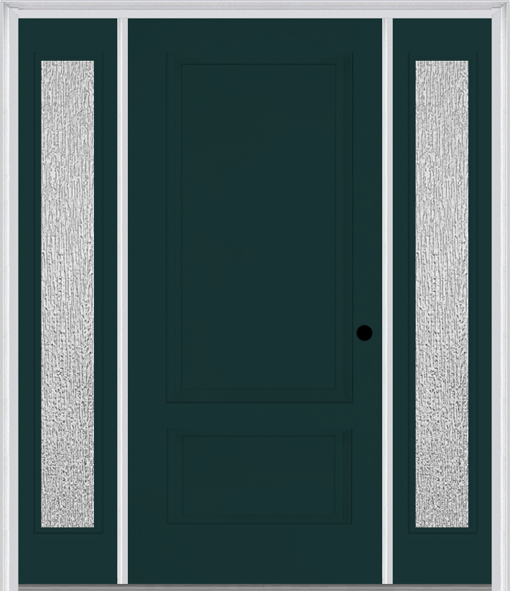 MMI 2 Panel 3'0" X 6'8" Fiberglass Smooth Exterior Prehung Door With 2 Full Lite Clear Or Privacy/Textured Glass Sidelights 110