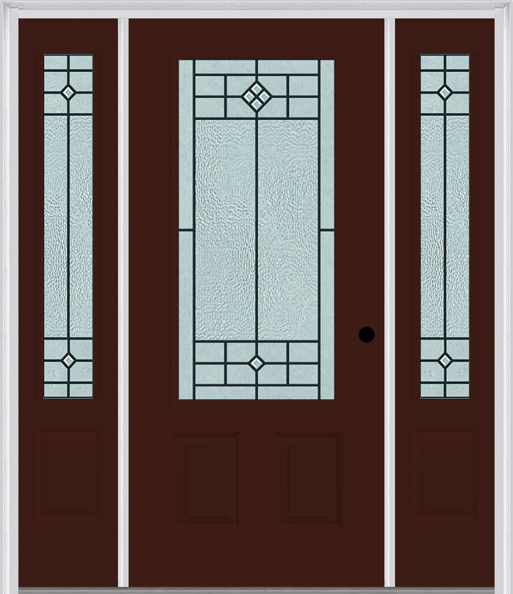 MMI 3/4 Lite 2 Panel 6'8" Fiberglass Smooth Beaufort Patina Exterior Prehung Door With 2 Beaufort Patina 3/4 Lite Decorative Glass Sidelights 607