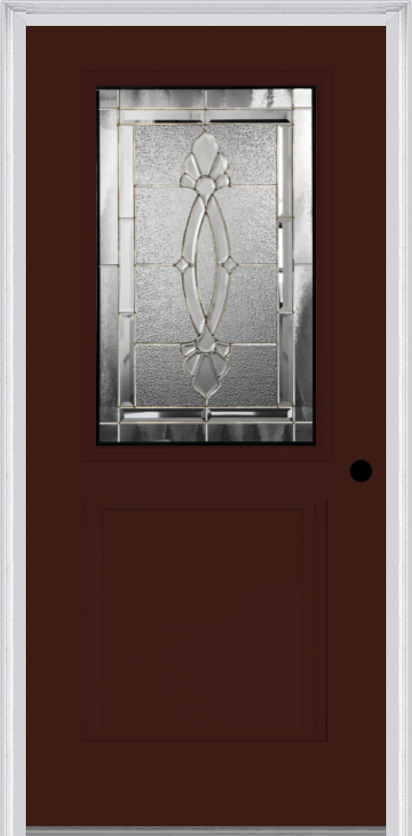 MMI 1/2 Lite 1 Panel 6'8" Fiberglass Smooth Belaire Zinc Decorative Glass Exterior Prehung Door 682