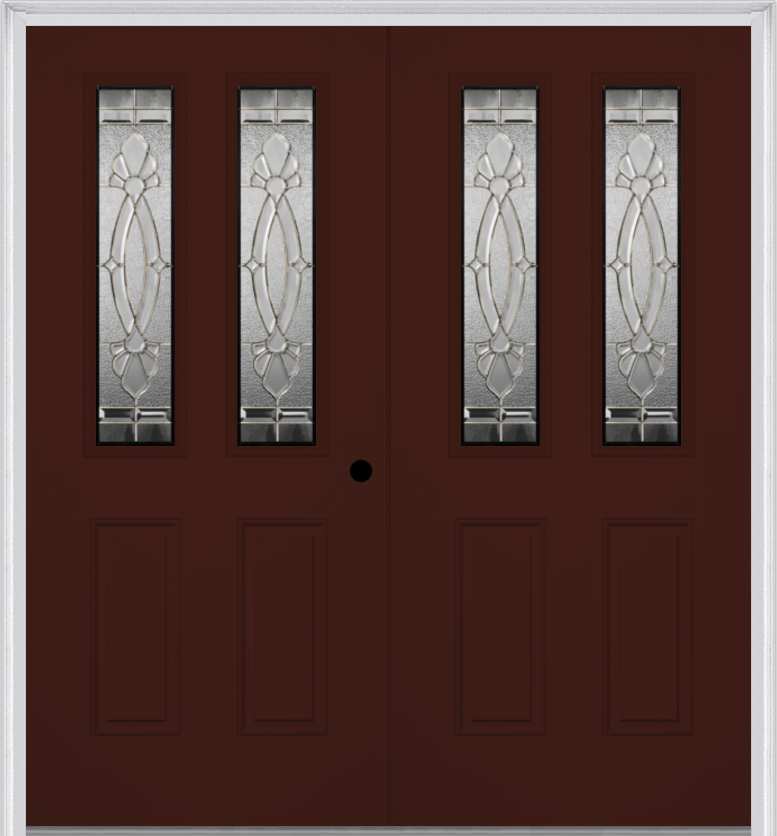 MMI TWIN/DOUBLE 2-1/2 LITE 2 PANEL 6'8" FIBERGLASS SMOOTH BELAIRE ZINC DECORATIVE GLASS EXTERIOR PREHUNG DOOR 692