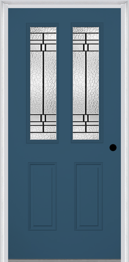 MMI 2-1/2 Lite 2 Panel 6'8" Fiberglass Smooth Pembrook Patina Decorative Glass Exterior Prehung Door 692