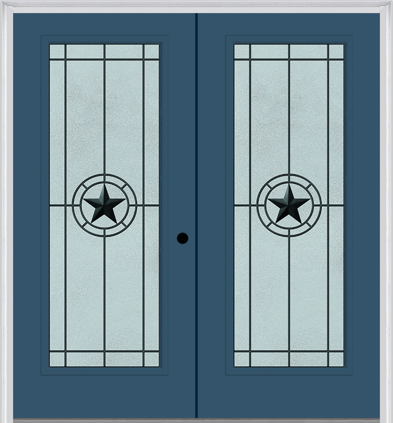 MMI Twin/Double Full Lite 6'8" Fiberglass Smooth Elegant Star Wrought Iron Decorative Glass Exterior Prehung Door 686
