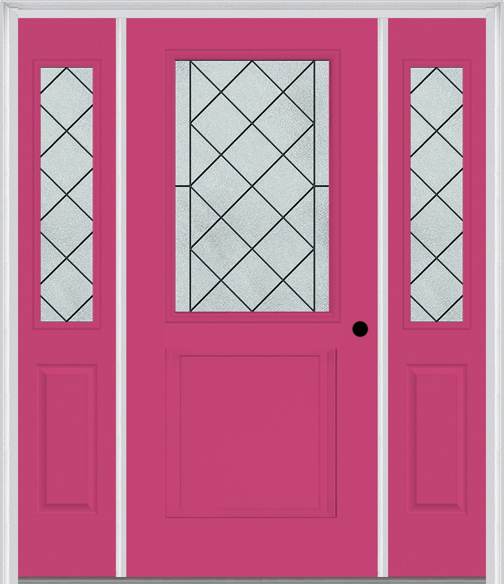 MMI 1/2 Lite 1 Panel 6'8" Fiberglass Smooth Harris Patina Exterior Prehung Door With 2 Half Lite Harris Patina Decorative Glass Sidelights 682