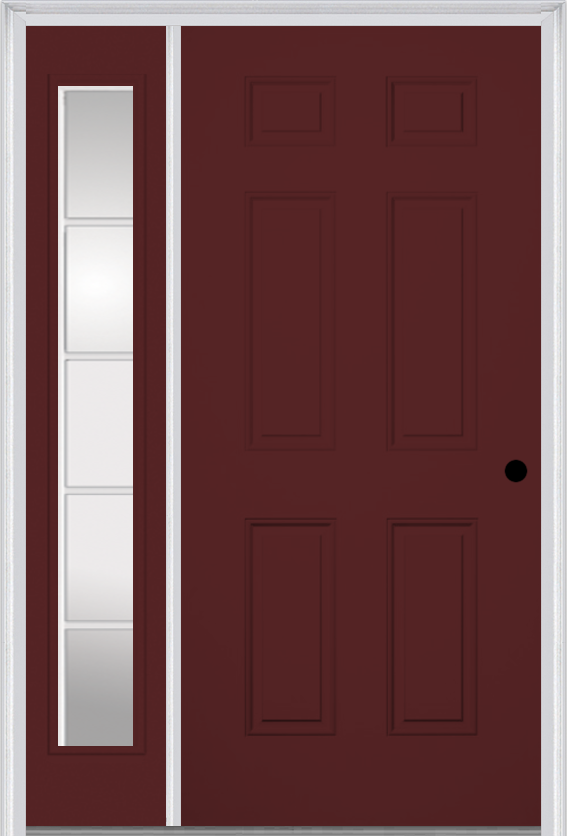 MMI 6 Panel 3'0" X 6'8" Fiberglass Smooth Exterior Prehung Door With 1 Full Lite SDL Grilles Glass Sidelight 21