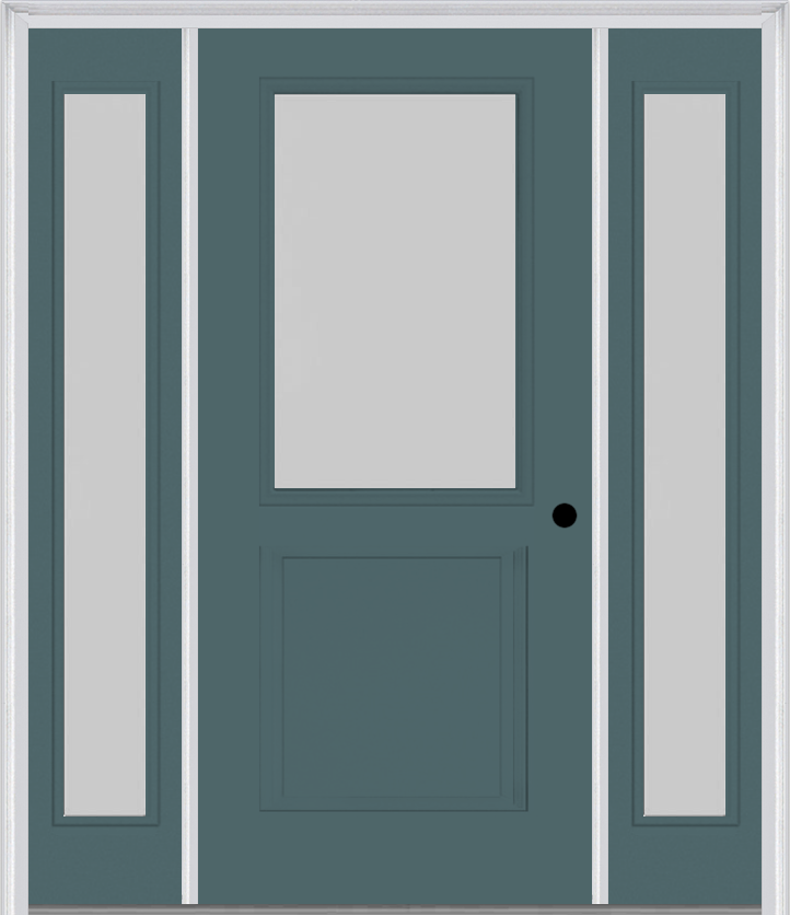 MMI 1/2 Lite 1 Panel 3'0" X 6'8" Textured/Privacy Fiberglass Smooth Exterior Prehung Door With 2 Full Lite Textured/Privacy Glass Sidelights 682