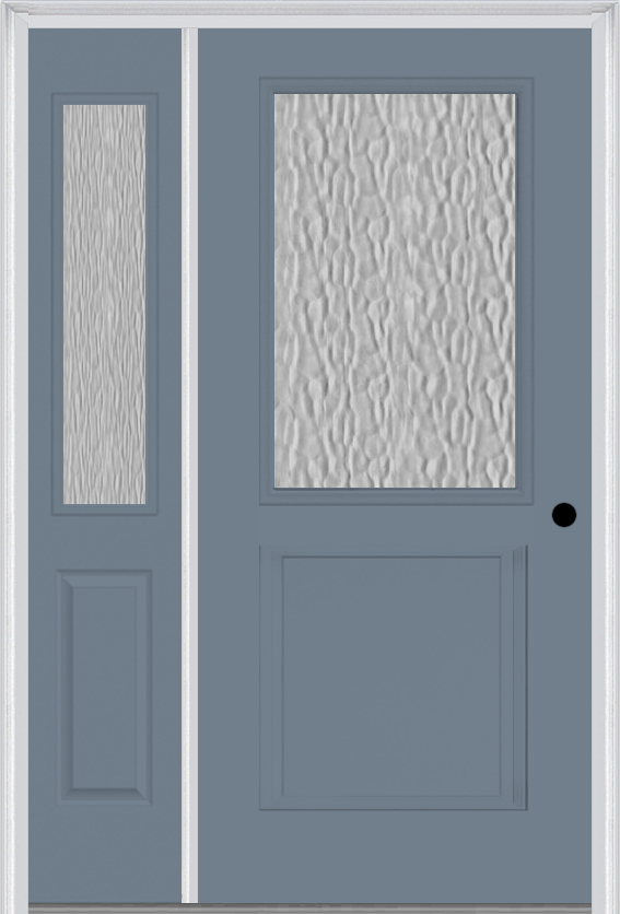 MMI 1/2 Lite 1 Panel 3'0" X 6'8" Textured/Privacy Fiberglass Smooth Exterior Prehung Door With 1 Half Lite Textured/Privacy Glass Sidelight 682