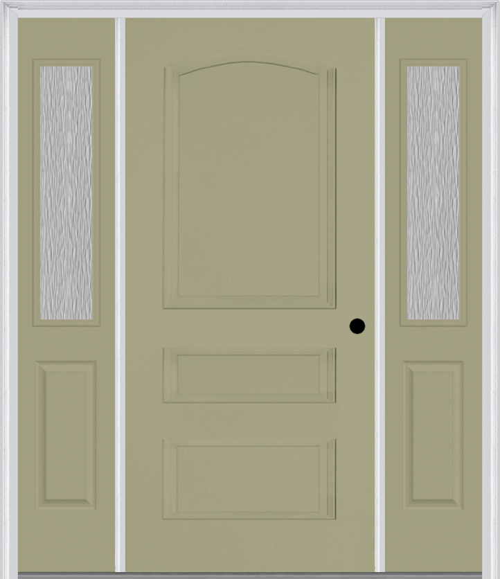 MMI 3 Panel 3'0" X 6'8" Fiberglass Smooth Exterior Prehung Door With 2 Half Lite Clear Or Privacy/Textured Glass Sidelights 31
