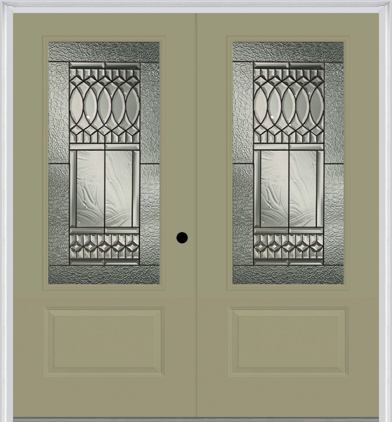 MMI TWIN/DOUBLE 3/4 LITE 1 PANEL 6'0" X 6'8" FIBERGLASS SMOOTH PARIS PATINA DECORATIVE GLASS EXTERIOR PREHUNG DOOR 608