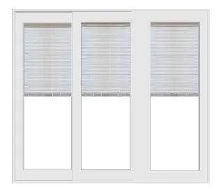 PELLA 144" X 79.5" Lifestyle Series Contemporary 3 Panel OXO Hinged Glass With Manual Blinds/Shades Advanced Low-E Insulating Tempered Argon Fill Glass Assembled Sliding/Gliding Patio Door Screen Option